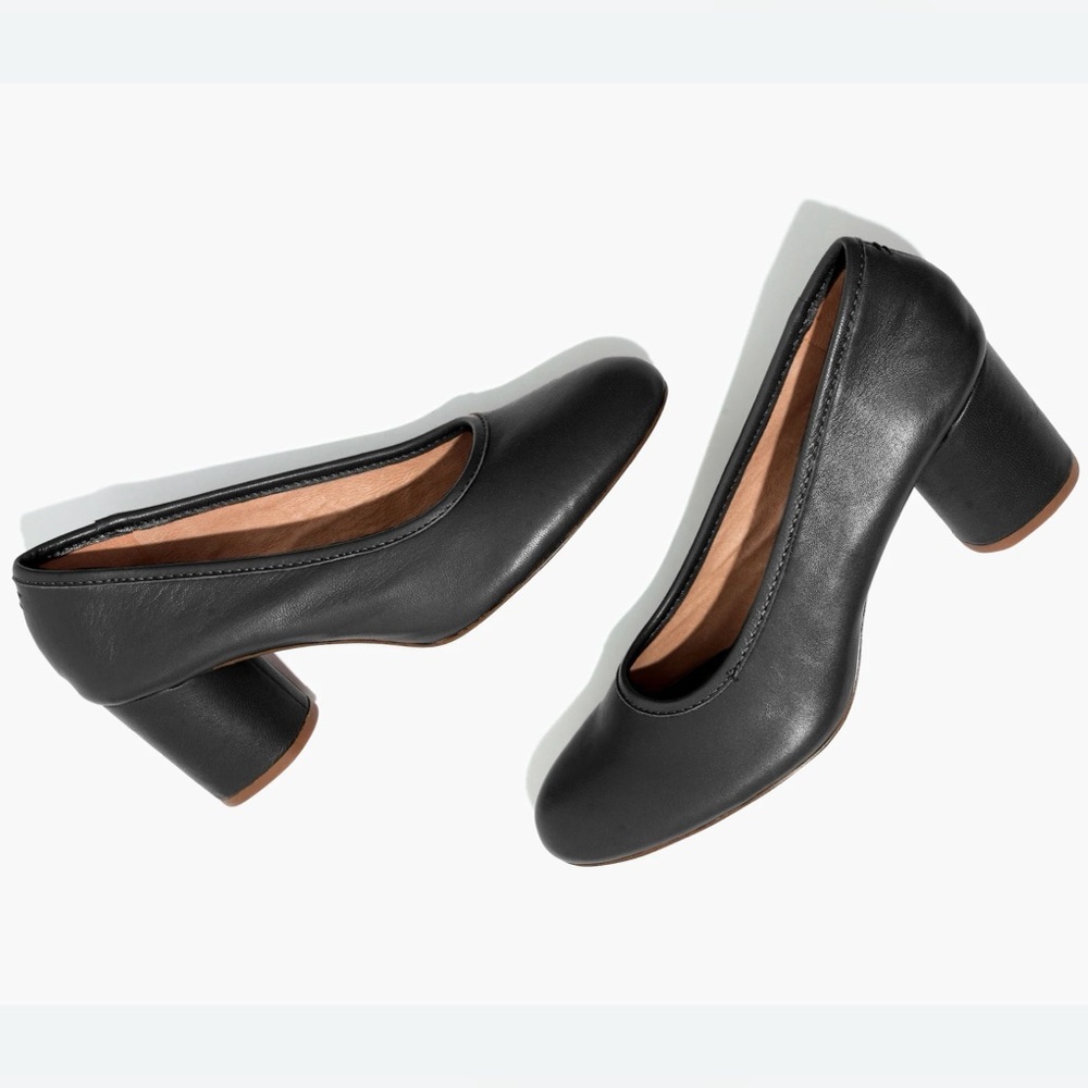 Madewell The Reid Pump in Leather Cylindrical Block Heel Pumps